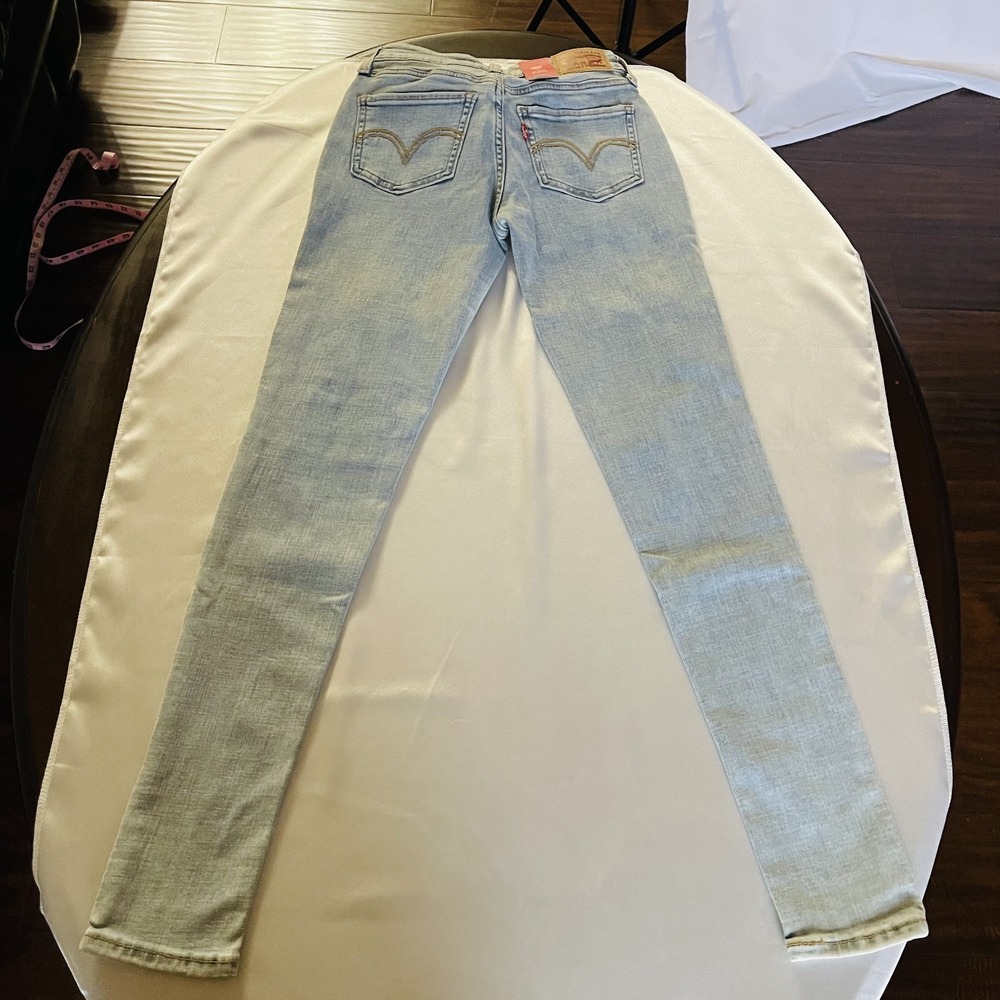 New Levis 535 Super Skinny Jeans Womens Size 26x30 Blue Denim Faded Distressed - Picture 12 of 13